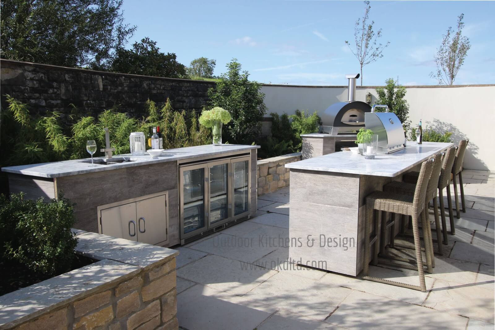 Modular Outdoor Kitchen with a large Ciao pizza oven & Bull appliances