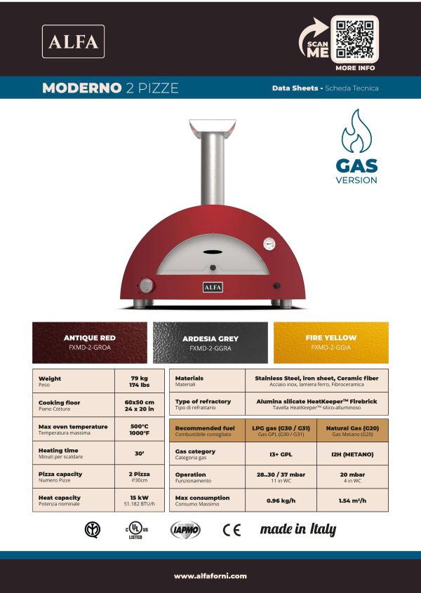 Moderno 2 Gas Spec sheet